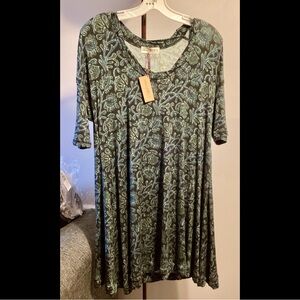 S Natural Life Black Green Soft Rayon Knit Tunic Top Stretch Comfort Flowing